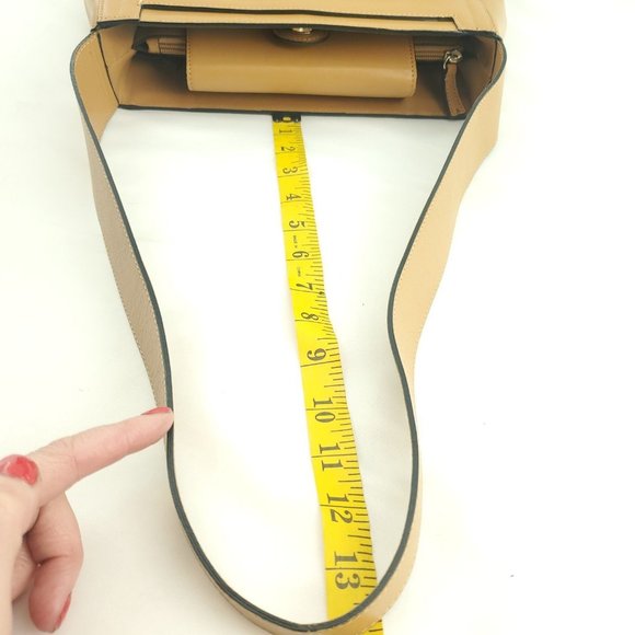 Adrienne Vittadini Womens Tan Leather Flap Snap Classic Shoulder Handbag Purse - Picture 12 of 15